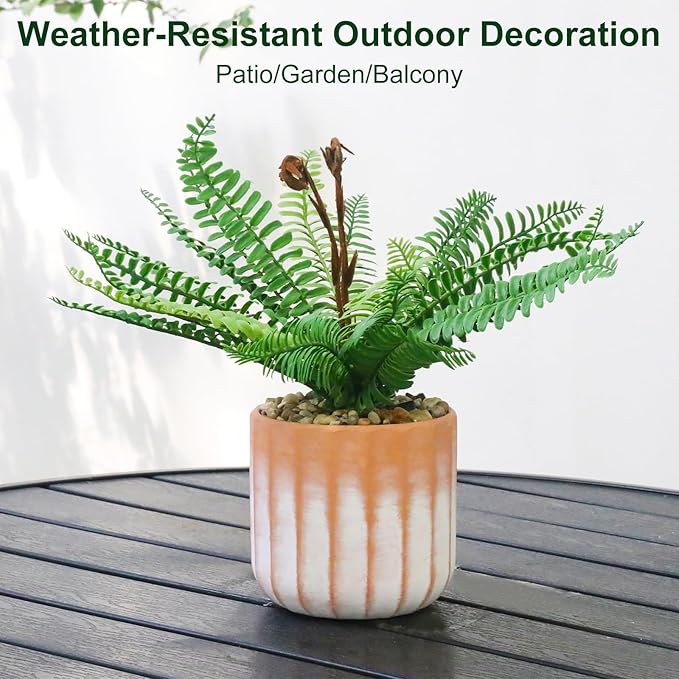 Artificial 21 Fronds Boston Ferns with Pot for Home and Outdoor Decor, Large Faux Fern Plants Decoration for Office & Living Room, Patio, Garden, Suitable for Christmas Decor (Pink & White Pot)