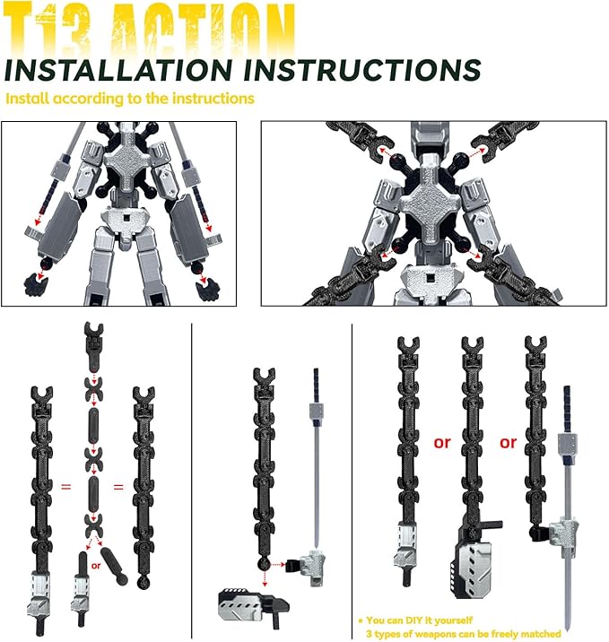 8 inch T13 (Assembly Completed) Action Figure Set,T 13 Multi-Articular Mobile Robot Nova T-13,Desktop Decorations for Game Lovers Toys (Red)