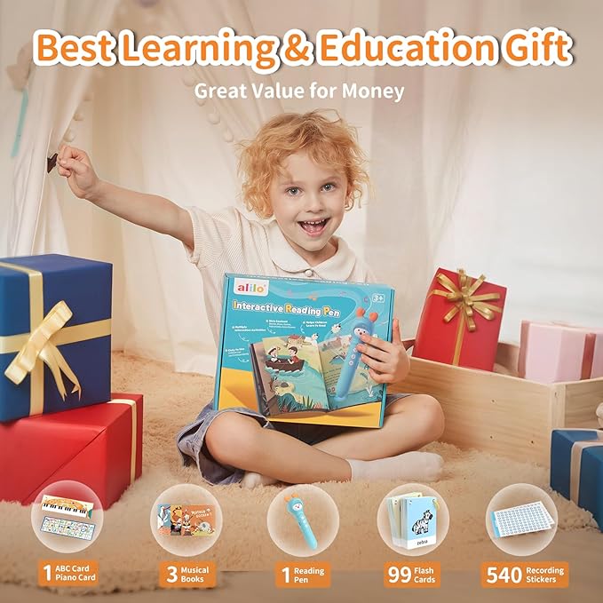 alilo Talking Pen Books Sets for Toddlers 2-6, Kids Learning Electronic Toys, Early Educational Gifts for Boys Girls, with 3 Interactive Audio Sound Books, 100 Talking Flash Cards, Alphabet