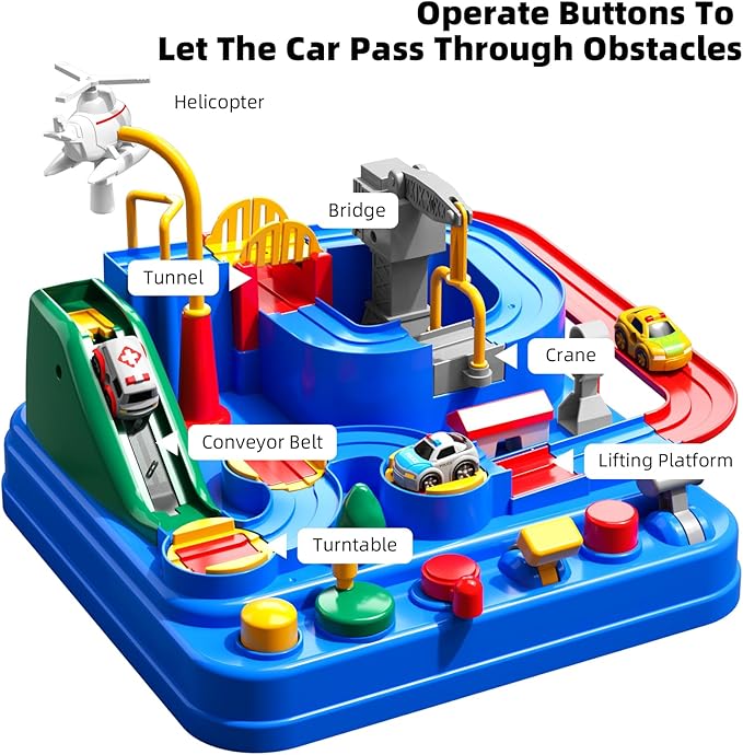 TEMI Boys Toys Car Track, Kids Race Track City Adventurous Car Toy for 3 4 5 6 7 Years Old Boys Girls - Car Toys with 3 Cars, Car Track Toys for Boys Age 3, Birthday Gifts Toys for Boys 3-5 Years Old