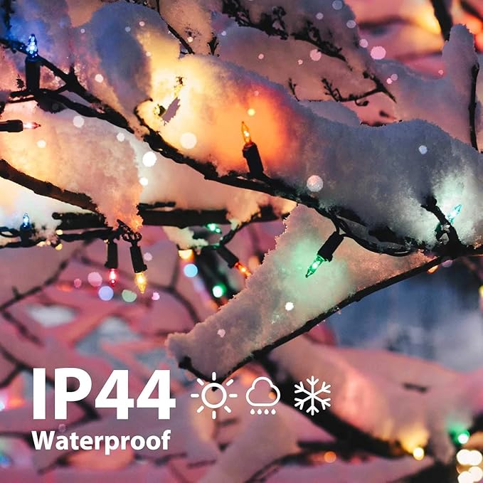 Brightown Multicolor Christmas String Lights, 200-Count 50ft Incandescent Bulb Mini Lights for Indoor Holiday Decor, Christmas Tree Garland Wedding Party Multi-Use Festival Decoration, Green Wire