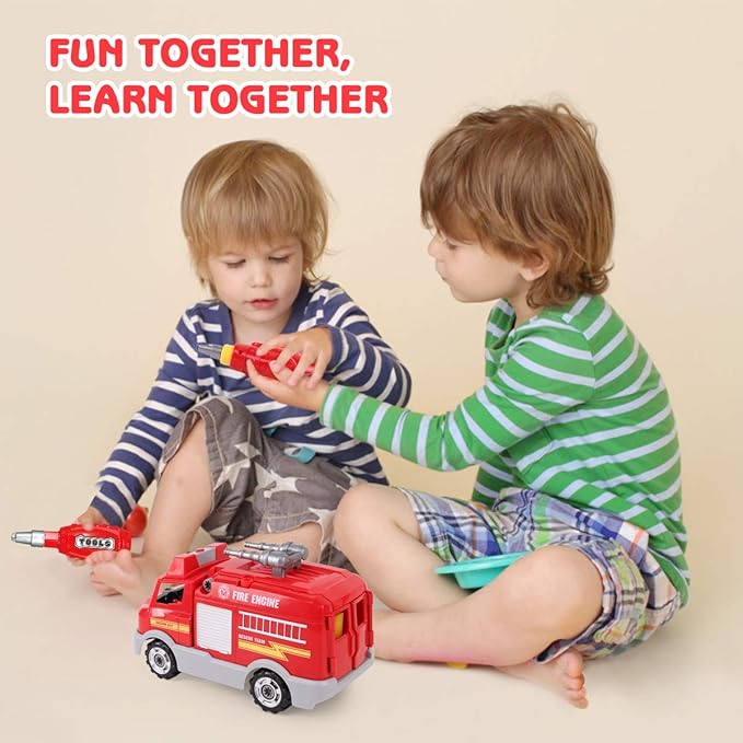 REMOKING DIY Assembly Fire Truck, Educational Playset with Power Drill, Realistic Sounds & Lights (3+)