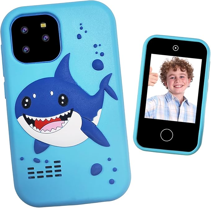 Kids Smart Phone, Shark Toys Phone for Boys 3-12 , Dual Camera, 2.8'' Touchscreen Kid Phones, Educational Toy for Toddler Kids Christmas Birthday Gifts, ABC Learning, Habit Tracker 32 GB Card Blue