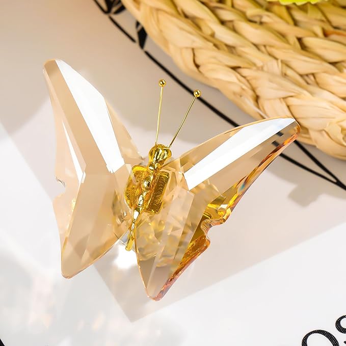 Movdyka Crystal Butterfly Decor Figurines for Mom Women, Yellow Glass Butterfly Craft Desk Office Dcorations Table Centerpieces, Animal Ornaments Paperweight