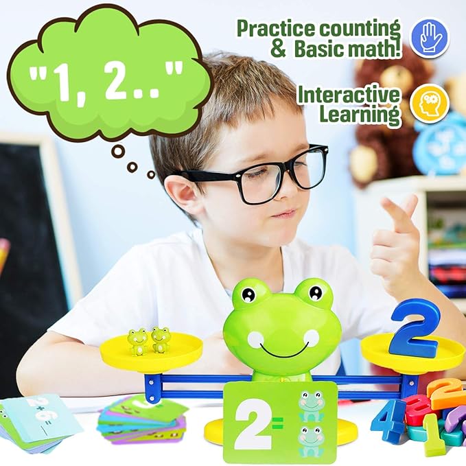CozyBomB™ Homeschool Kindergarten Frog Scale Cards Balance Board Game - Preschool Math Learning Stem Montessori Toys Educational Gifts for Boy Girl Ages 3 4 5 6 Year Old Birthdays Christmas Holidays