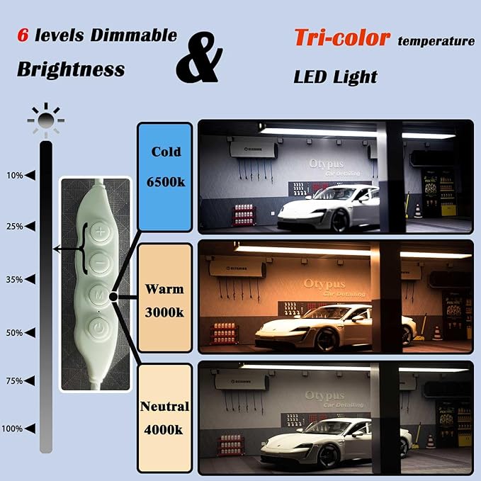1/24 Scale Diecast Car Model Display Case, 1:24 Toy Garage with Adjustable Brightness Tricolor Light in Cars Detailing Studio Scene, 8 Parking Spots (4 Indoor +4 Roof Parking Spots)