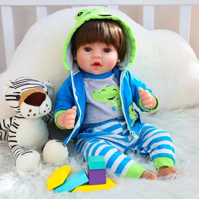CHAREX Realistic Reborn Baby Dolls Lifelike Weighted Reborn Boy 18 inch Toddler Soft Body Toy Giraffe Gift Set