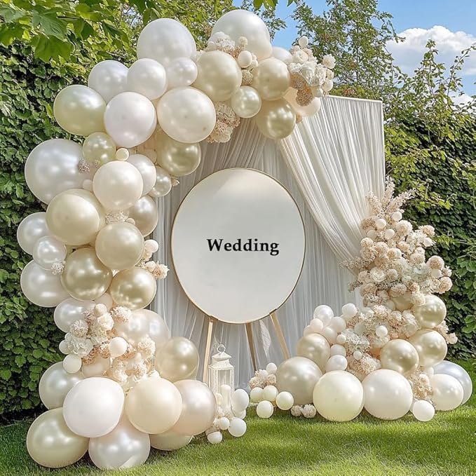 Pearl Balloon Garland Double Stuffed Pearl White Cream Ivory Sand White Pastel Balloons Arch Kit for Wedding Bridal Baby Shower Neutral Anniversary Birthday Party Decorations