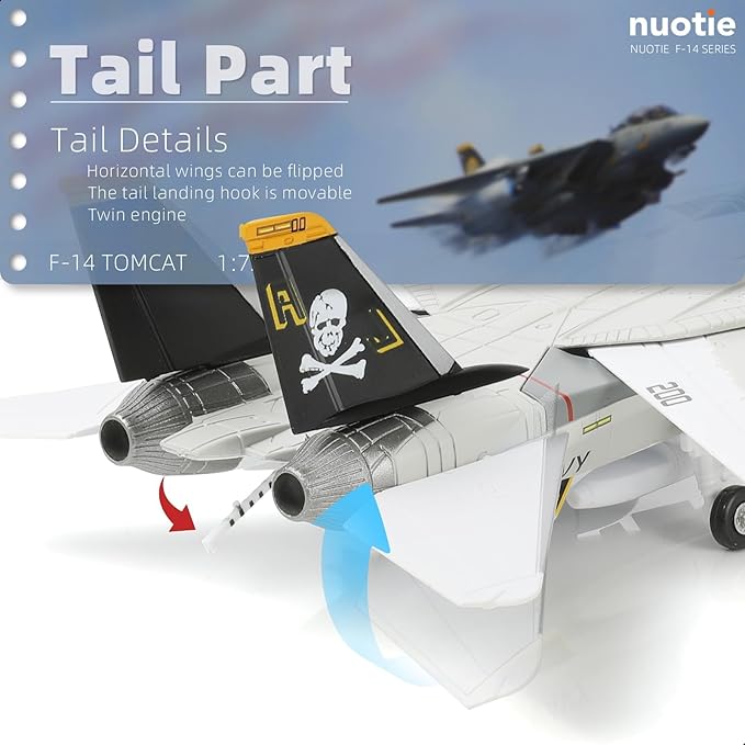 F-14A Tomcat 1/100 Metal Airplane Model Kits with Stand VF-84 Jolly Rogers DieCast Alloy Fighter Model Jet Replica Pre-Build Military Aircraft Collection for Display or Gift