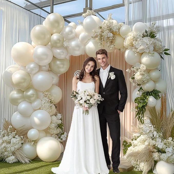 Pearl Balloon Garland Double Stuffed Pearl White Cream Ivory Sand White Pastel Balloons Arch Kit for Wedding Bridal Baby Shower Neutral Anniversary Birthday Party Decorations