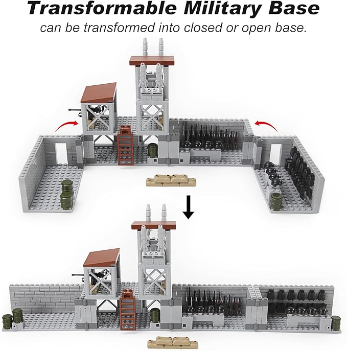 Military Base Building Bricks Set 389 Pieces Armory Defense Guard Tower Guns Army Weapons SWAT Gear Accessories for Soldier Figures Building Block Toy Compatible with Major Brands