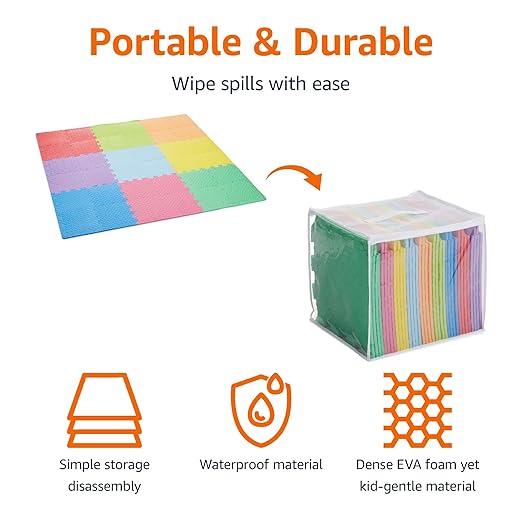 Amazon Basics Kids Puzzle Exercise Interlocking Play Mat, EVA Foam - Pack of 36 Tiles, 12" x 12", 54 Borders