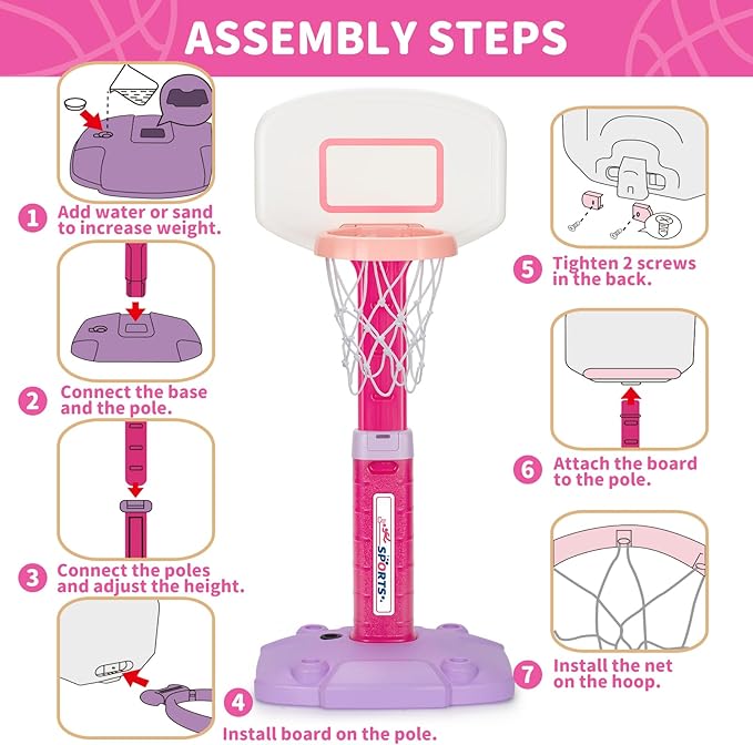 Toddler Basketball Hoop Indoor for Age 1-3, Adjustable Kids Basketball Hoop, Pink Mini Basketball Hoop with 3 Balls for Outdoor Poolside, Birthday Christmas Sport Toys Gift for Baby Boys Girls 1 2 3 4