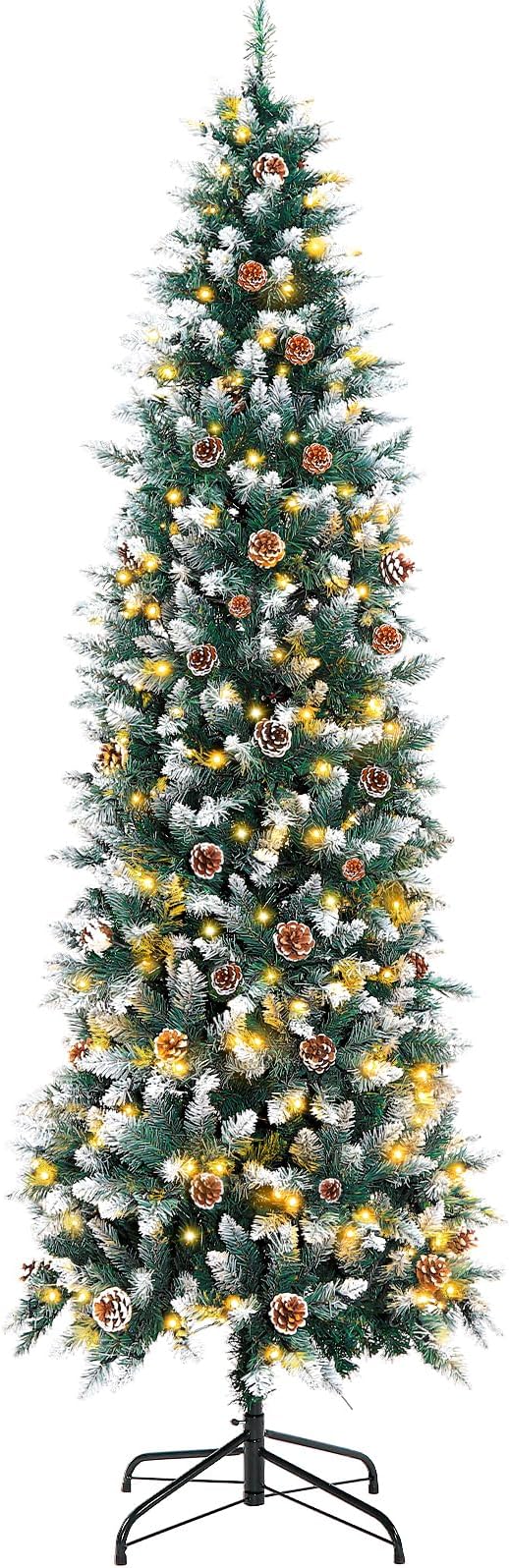 Prelit Pencil Christmas Tree with Lights, Skinny Artificial Christmas Tree, Indoor Fake Xmas Tree Holiday Decor (Warm White Lights, 6FT)