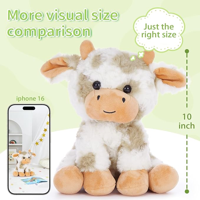 Muiteiur 4 Pcs Soft Cow Stuffed Animals, Cute 10 inch Stuffed Cow Dolls for Kids, Soft Plush Toys