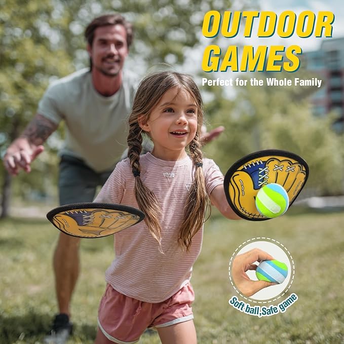 Toss and Catch Ball Game Set – Outdoor Toys for Kids, Toddler Yard & Beach Games, Sticky Ball and Glove Toy, Birthday Gift for Boys Girls Ages 3 4 5 6 7 8 9 10 (Upgraded Version)