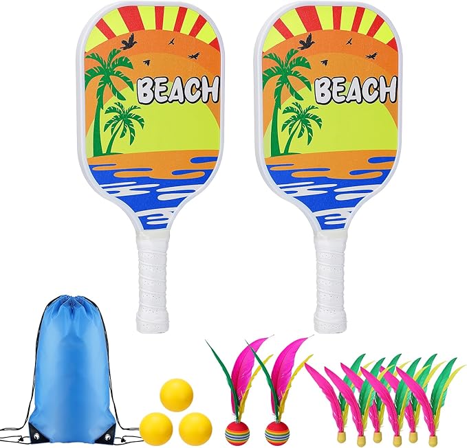New Twist Beach Pickleball Set -Including 2 Racquets, 3 TPR Balls, 6 Fast Birdies,2 Slow Birdies,Summer Rackets Game for Adults Kids Family Play, Small