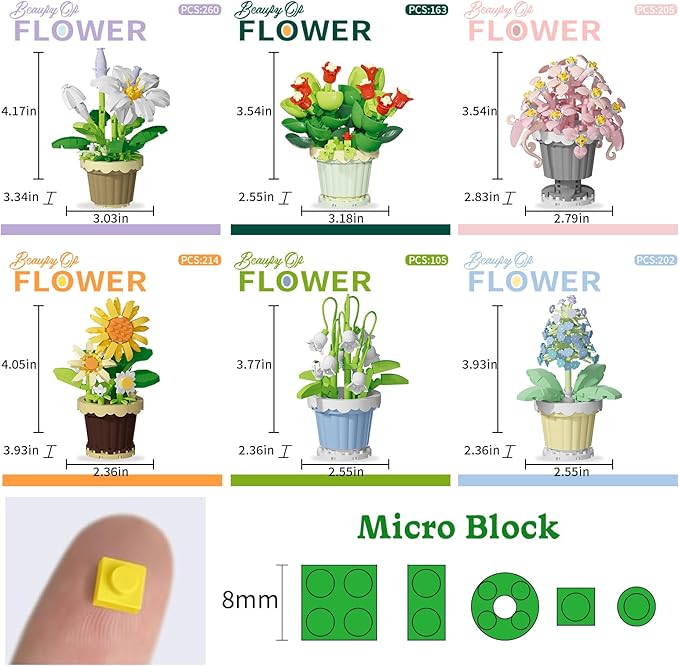 12 Pcs Flowers Bouquet Building Set,2531 Pcs Flower Botanical Collection Building Block Toy,Micro Plant for Home or Office Decor, Mother's Day Valentine Christmas Birthday Gifts for Adults,Girls