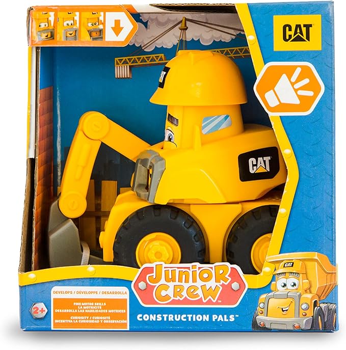 CAT Construction Toys, Junior Crew Construction Pals Excavator EduCATional Preschool Vehicle with Kid Vroom Sounds and Animated Face. for Ages 2+