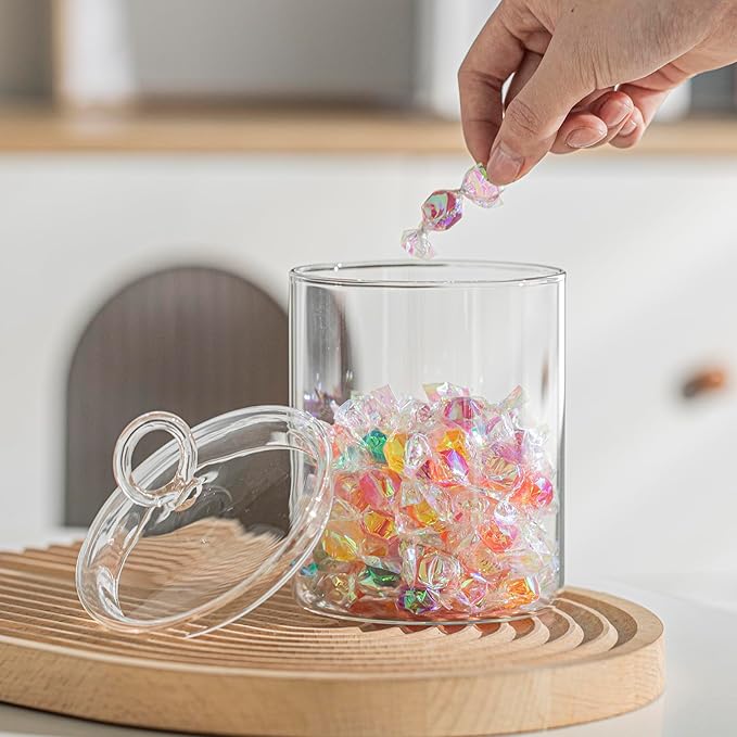 23oz Glass Candy Jar with Lid for Office Desk, Cookie Jar Food Storage Container for Kitchen Counter, Apothecary Jar for Cotton Swabs, Balls, Cotton Pads, Floss Picks, 700ml