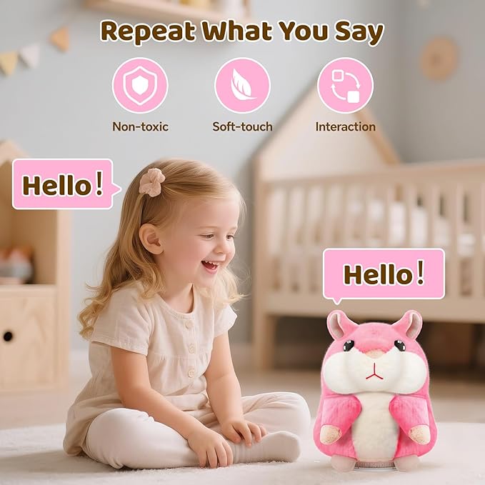 Kids Toddler Toys for Ages 2-4, Talking Hamster Repeats What You Say, Interactive Plush Repeating Toy for 2 3 4 5 6 8 Year Old Boy Girl Birthday Gift (Pink)