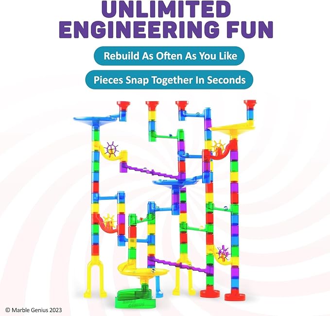 Marble Genius Marble Run - 130 Complete Pieces Maze Track Easter Toys for Adults, Teens, Toddlers & Kids Aged 4-8 Years Old, (80 Translucent Marbulous Pieces + 50 Glass-Marble Set), Starter Set
