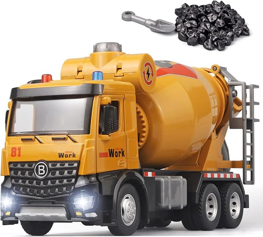 Metal Cement Mixer Truck Model with Simulated Sounds and Lights, Construction Truck Toy for Boys Ages 3 and Up