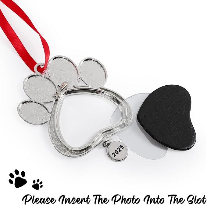 2PCS Dog Christmas Picture Frame Ornaments, 2025 Dogs Paw Photo Frames Xmas Puppy Ornament Home Decoration Keepsake for Pet Memorial Gifts, Animal Lovers Gift, Pets Owner Presents