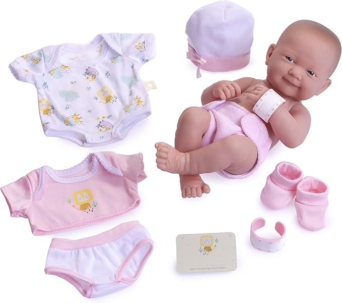 8 piece Layette Baby Doll Gift Set | JC Toys - La Newborn Nursery | 14" Life-Like Smiling Doll w/ Accessories | Pink | Ages 2+, Pink Smiling