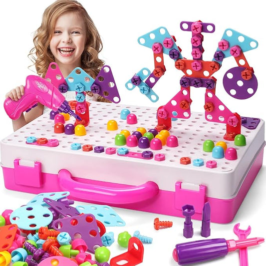 RSPED Magic Montessori Play Toolbox with Electric Drill, Kids Tool Set Real, Toddlers Toys Pretend Play Power Creativity Tools Drill and Screw Construction Kit for Boys Girls