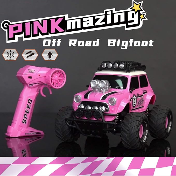 10Leccion Remote Control Car, Pink RC Truck With Two Rechargeable Batteries, Toys for 3-8 Year Old Girls, Birthday Ideas