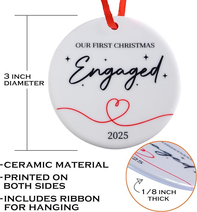 Our First Christmas Engaged Ornament 3 Inch, Engagement Christmas Ornament, Engaged Christmas Ornament 2025, She Said Yes Xmas Decor, Gifts for Couples