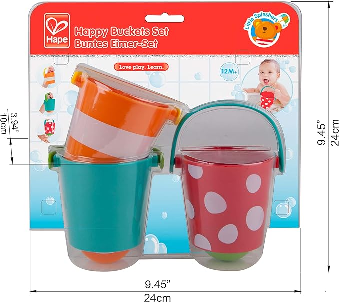 Hape Happy Buckets Set | Three Water Wheel Bath Time Toys for Toddlers, Multicolor