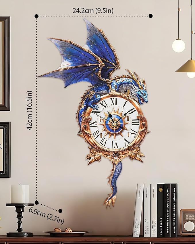 3D Wooden Puzzles for Adults, Blue Dragon Clock with Pendulum Model Kit, 3D Puzzles for Adults Room Home Decor DIY Wall Clock Kit, Holiday Birthday Christmas Day Gifts for Men Women Teens