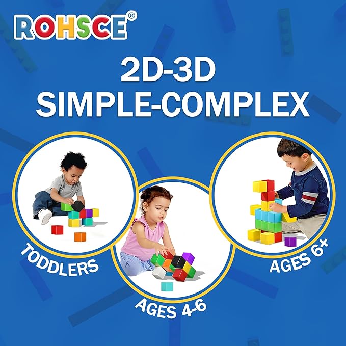 Magnetic Blocks 64PCS - Colorful Cube Construction Set, STEM Preschool kit, Safe ABS no-Odor, CPC ASTM Compliant, Travel-Ready, Ages 3–12, Perfect for Birthday