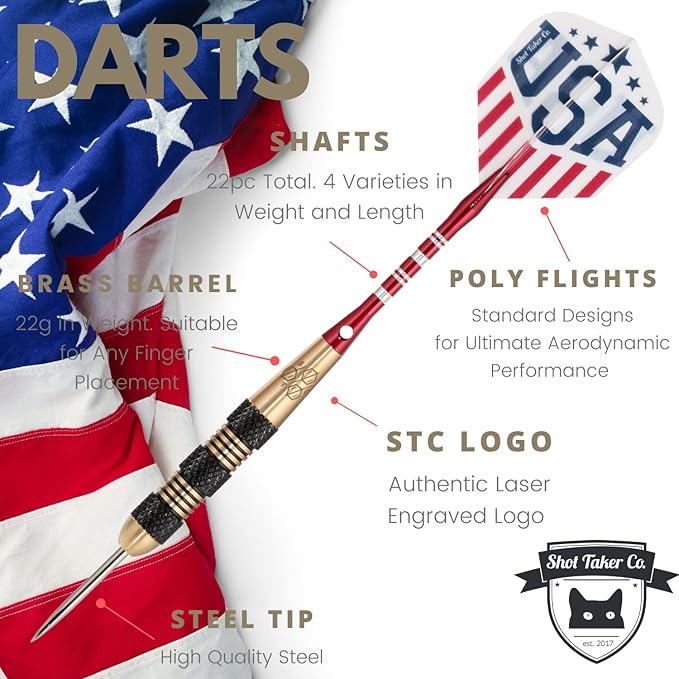 Steel Tip Darts Set - Professional Darts Steel Tip for Dartboard - Includes Brass Barrels + Plastic & Aluminum Shafts + Rubber O'Rings + Flights + Darts Sharpener + Wrench