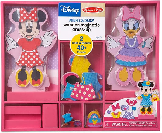 Melissa & Doug Disney Minnie Mouse & Daisy Duck Magnetic Dress-Up Wooden Dolls – Pretend Play Set (40+ pcs) Minnie Mouse Toys, Disney Dress Up Dolls for Preschoolers & Kids Ages 3+