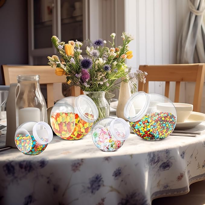 4 Pcs Plastic Candy Jar with Lid for Candy Buffet Large Storage Jar Clear Food Storage Canisters Kitchen Countertop Container for Cookies Beans Snacks Indoor Outdoor Wedding(40/60/80 oz)