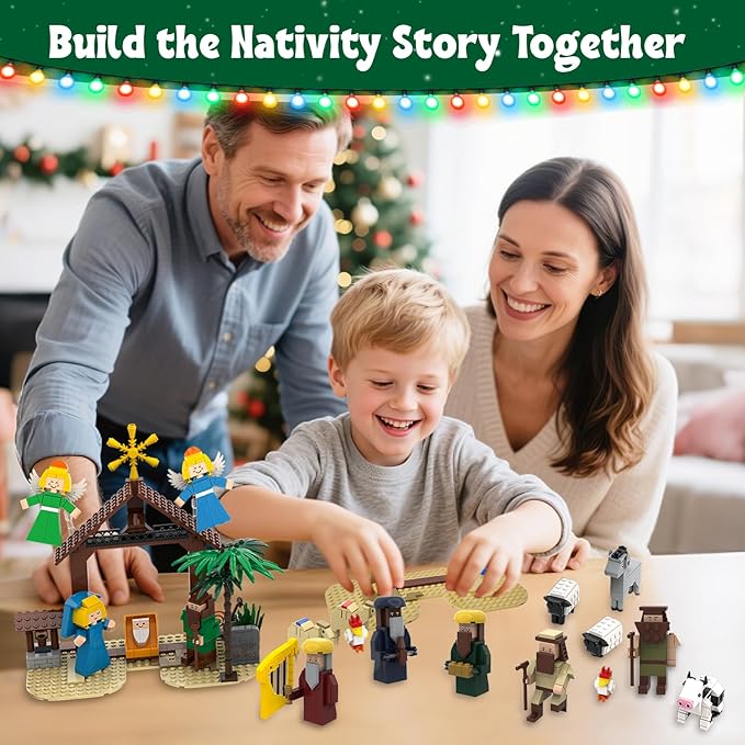 Nativity Advent Calendar 2025 Kids - 24 Days Christmas Countdown Nativity Scene Building Block Toys, STEM Xmas Gift for Boys & Girls Ages 6+, Holiday Party Favors and Stocking Stuffers