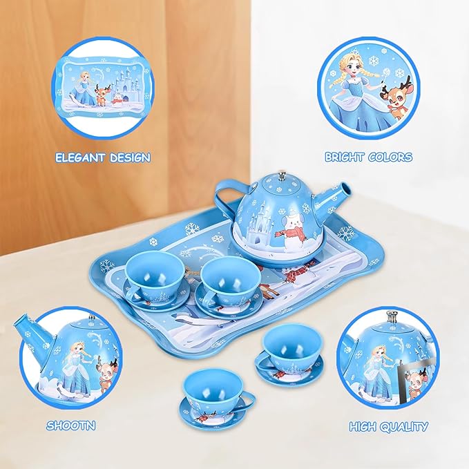 Princess Tea Party Set for Little Girls Ages 3-6, 15-Piece Pretend Play Kitchen Toys with Teapot, Cups, Plates & Storage Case, Princess Gift Set