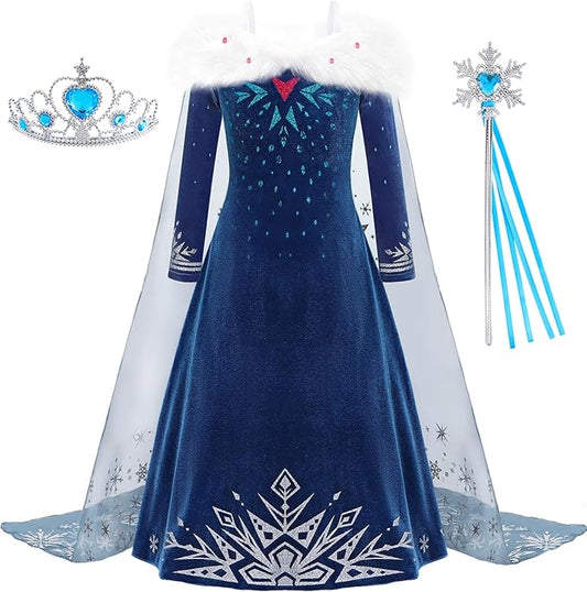 Snow Queen Princess Costumes for Girls Winter Warm Princess Dress Up for Halloween Christmas Cosplay Snow Party