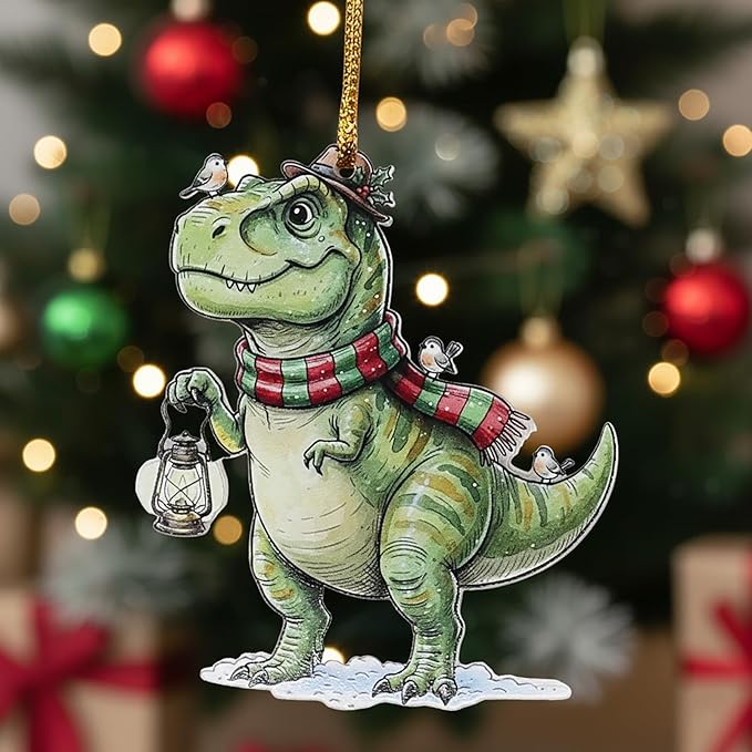 6Pcs Christmas Tyrannosaurus Rex Ornament for Christmas Decoration, Holiday Decor, Acrylic Dinosaur Ornament, Fun Unique Gifts for Family Friends