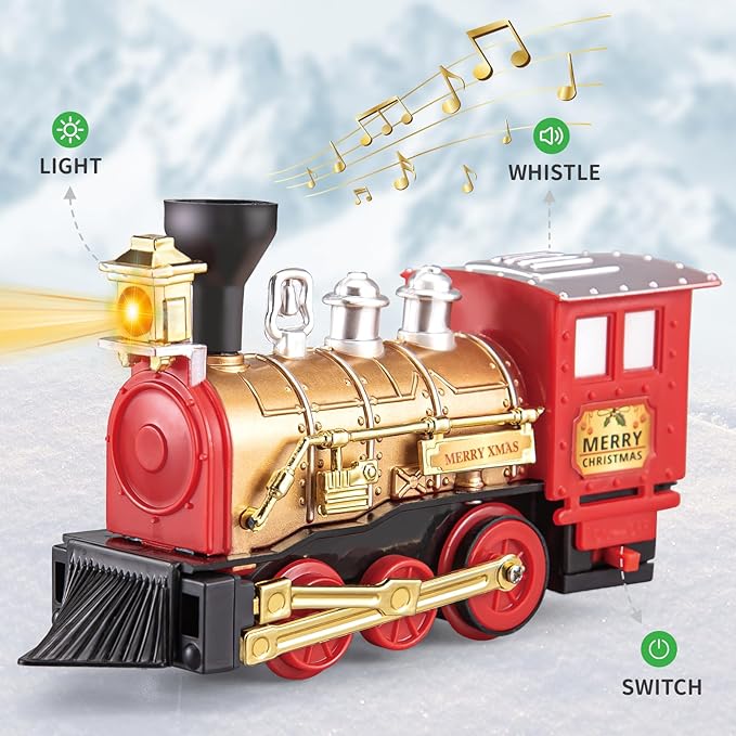 Train Toy for Toddler, Christmas Train Set Around Tree with Light & Sound for Kids, Battery Operated Electric Locomotive Engine, Cake Toppers Stocking Stuffers Gift for Toddlers Boys & Girls Ages 3-5