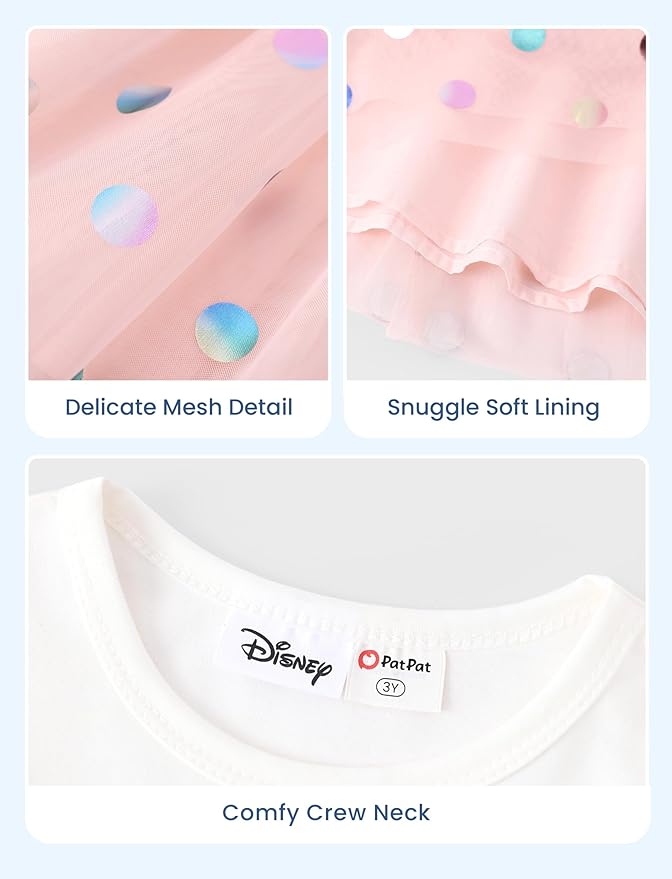 Disney Frozen Elsa Princess Cinderella Ariel Jasmine Rapunzel Baby/Toddler Dress, Ruffle Long-Sleeve Mesh Overlay Tulle Dress