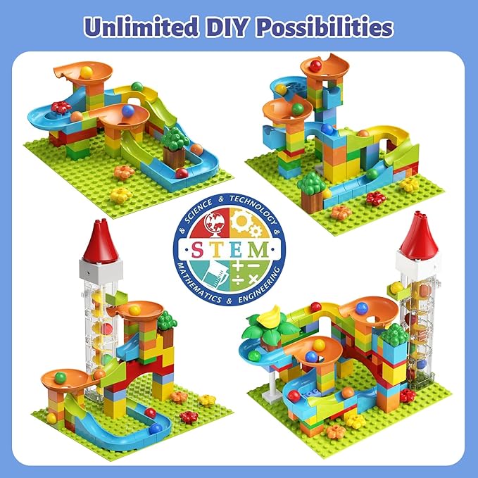 Marble Run Toy Motorized Elevator Marble Maze Kit with Perpetual Motion Machine, Building Block Educational Construction Game Playset STEM Learning Hand Eye Coordination Training Unlimited DIY