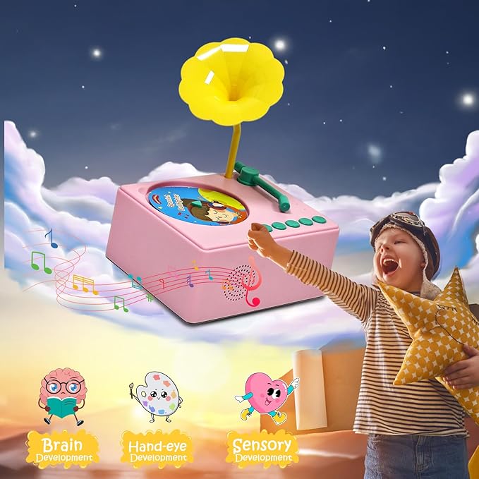 Kids Gramophone with 96 Learning Cards, Toddler Gramophone Music Toy, Kid Phonograph Toddler Record Player, Kid Gramophones, Children's Phonograph Story Music Player Gift Boys Girls (Pink)