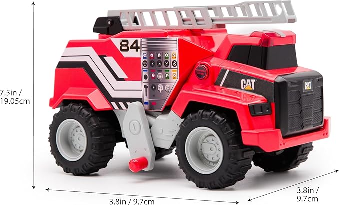 CAT Construction Toys, 11.5" Power Haulers Fire Truck, Realistic Lights & Sounds, Motion Drive Technology, Working Features, and Interactive Play for Ages 3+