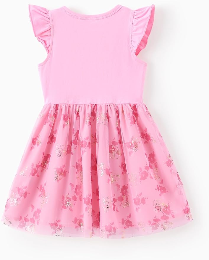 Disney Frozen Elsa Princess Cinderella Ariel Jasmine Rapunzel Baby/Toddler Dress, Ruffle Long-Sleeve Mesh Overlay Tulle Dress