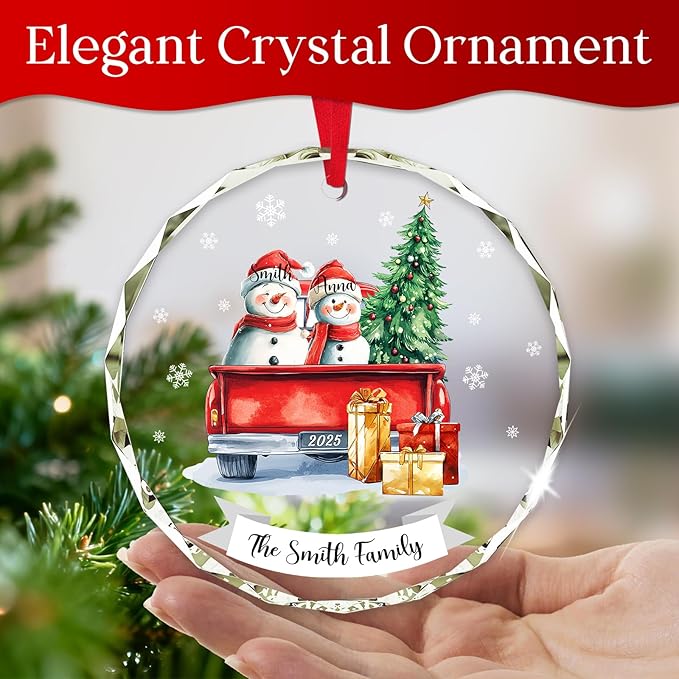 Personalized Christmas Ornaments - Family of 2,3,4,5,6,7,8 Snowman Red Truck Family Christmas Ornament 2025, Custom Name Gift, Holiday Xmas Tree Decoration