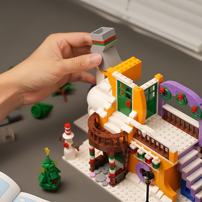 Christmas Holiday Snow House Building Toy Set with Lights,Compatible with Lego Chritmas Village,Xmas Gifts for Boys and Girls,Family 1224 pcs